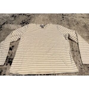 Sport Savvy Size Medium Long  Sleeve Beige White Striped Shirt